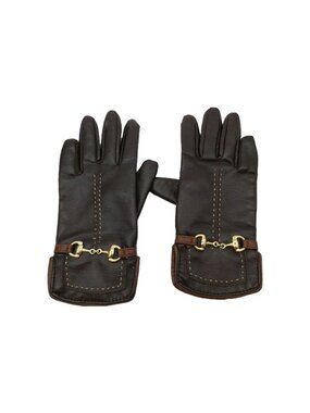 Corliss Brown Vinyl Gloves Gold Chain Detail Warm Lining Size 7 7.5 Taiwan READ